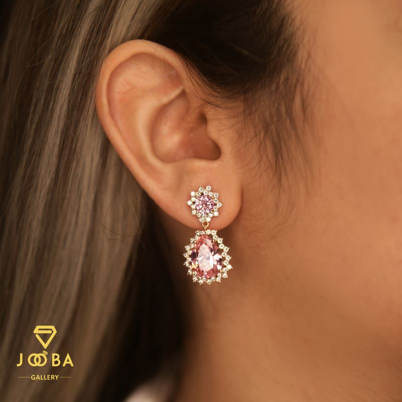 10958303.jpg گوشواره سوارسکی تراشدار صورتی ژوپینگ - Image 1
