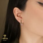 گوشواره تک نگین بافت طلایی ژوپینگ