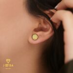 گوشواره تک نگین پاستیلی زرد ژوپینگ