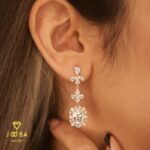 گوشواره سوارسکی آویز نگینی سفید ژوپینگ