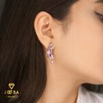 گوشواره سوارسکی مکعب گل صورتی ژوپینگ
