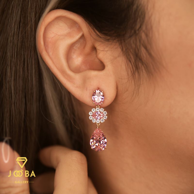 10958373.jpg گوشواره سوارسکی اشک صورتی نگینی ژوپینگ - Image 1