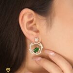 گوشواره سوارسکی دایره مکعب سبز ژوپینگ