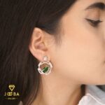 گوشواره سوارسکی دایره مکعب سبز ژوپینگ - تصویر 2