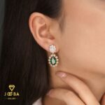 گوشواره سوارسکی  گل 12پر سبزژوپینگ - تصویر 2