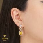 گوشواره سوارسکی بیضی زرد ژوپینگ