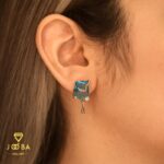 گوشواره سوارسکی نگین آبی ژوپینگ