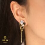گوشواره آویز دار نگین نقره ای ژوپینگ