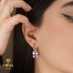 گوشواره سوارسکی مستطیل صورتی ژوپینگ - تصویر 2