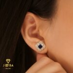 گوشواره سوارسکی مربع نگین مشکی ژوپینگ