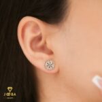 گوشواره گل نگین نقره ای ژوپینگ