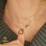گردنبند سه لاین قلب و نگین آویز ژوپینگ - تصویر 2