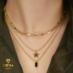 گردنبند سه لاین آویز مکعب و ستاره ژوپینگ