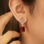گوشواره سوارسکی نگین مربعی قرمز ژوپینگ - تصویر 2