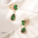 گوشواره سوارسکی پر طلایی سبز ژوپینگ