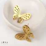 گوشواره میخی پروانه دوبل طلایی ژوپینگ