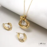 نیم ست مینیمال طلایی و مروارید ژوپینگ کد 1171942754