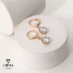 گوشواره طلایی تک نگین آویز ژوپینگ