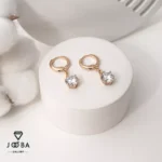 گوشواره طلایی تک نگین آویز ژوپینگ - تصویر 2